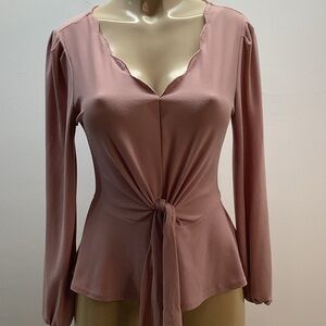 Sweet Wanderer Size Small RosePink Long Sleeve Fitted V-Neck Blouse Top Preloved